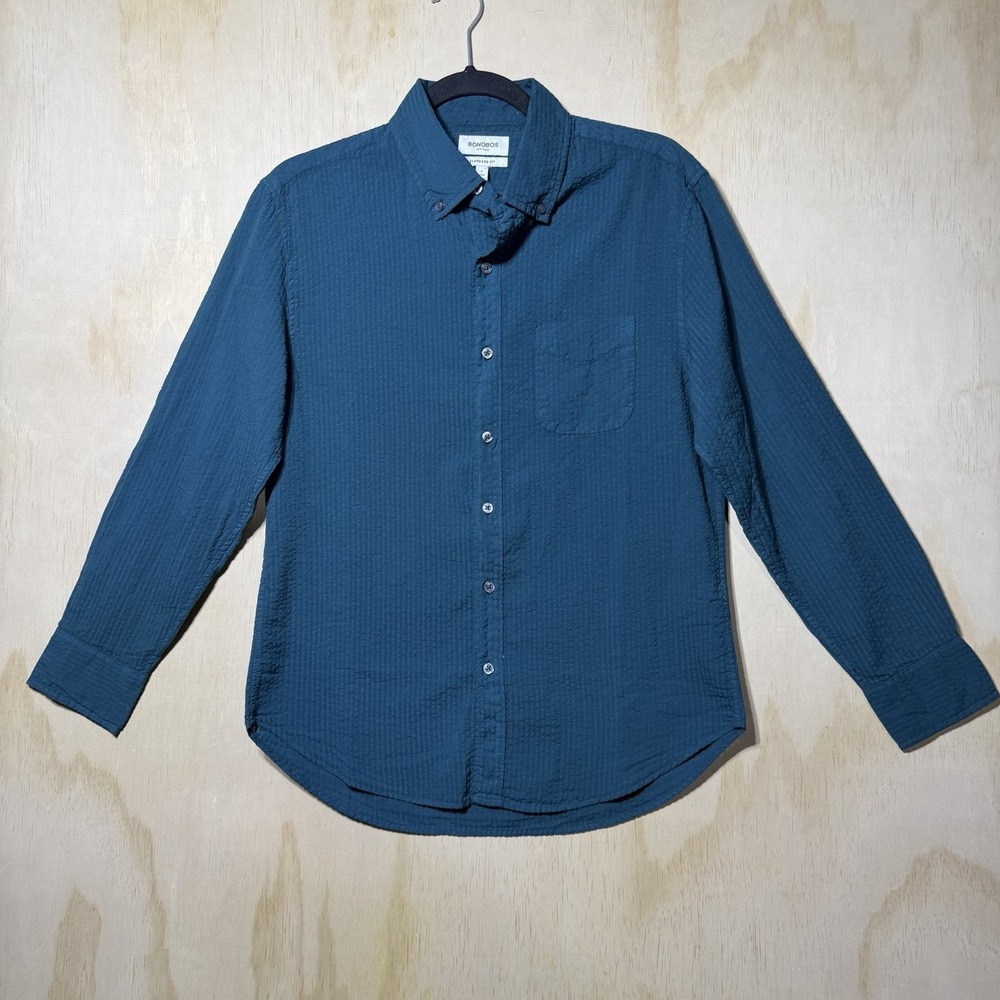 Bonobos Seersucker Button Down Shirt Mens Small Short Blue Cotton Casual